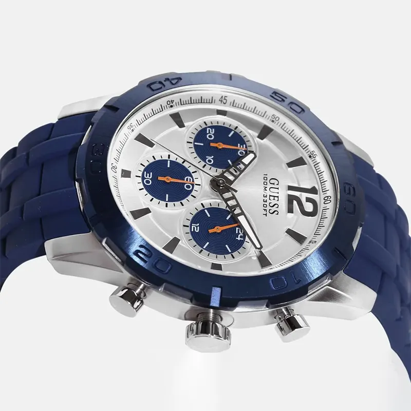 Guess Caliber Chronograph White Dial Blue Strap Men’s Watch- W0864G6